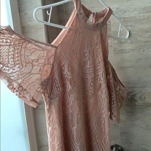 Pink no shoulder lace dress